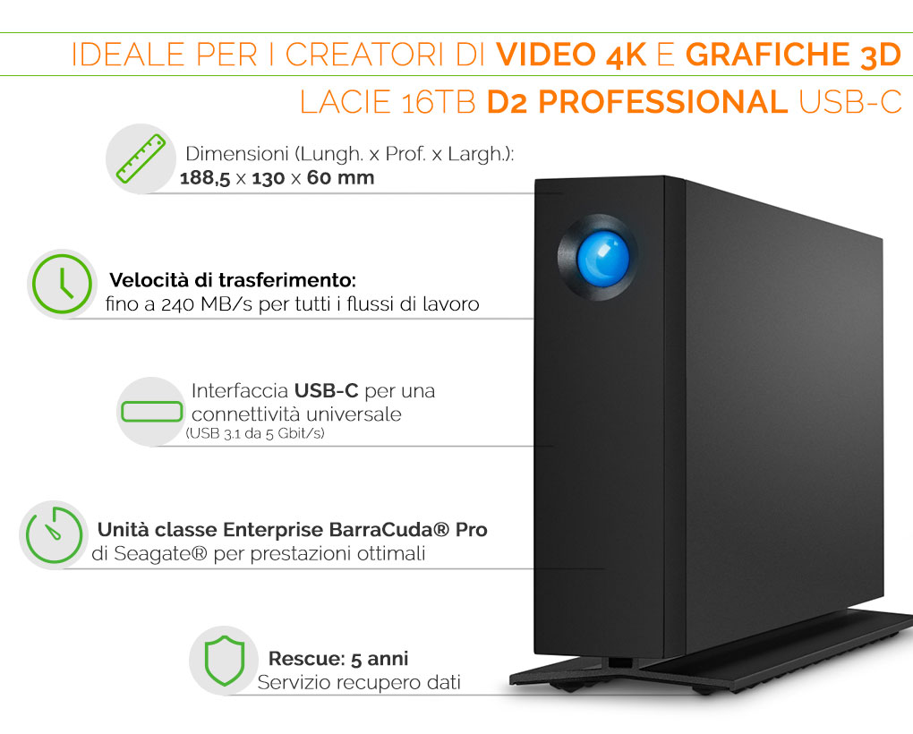 LaCie 16tb d2 pro ideale per VIDEO 4K E GRAFICHE 3D